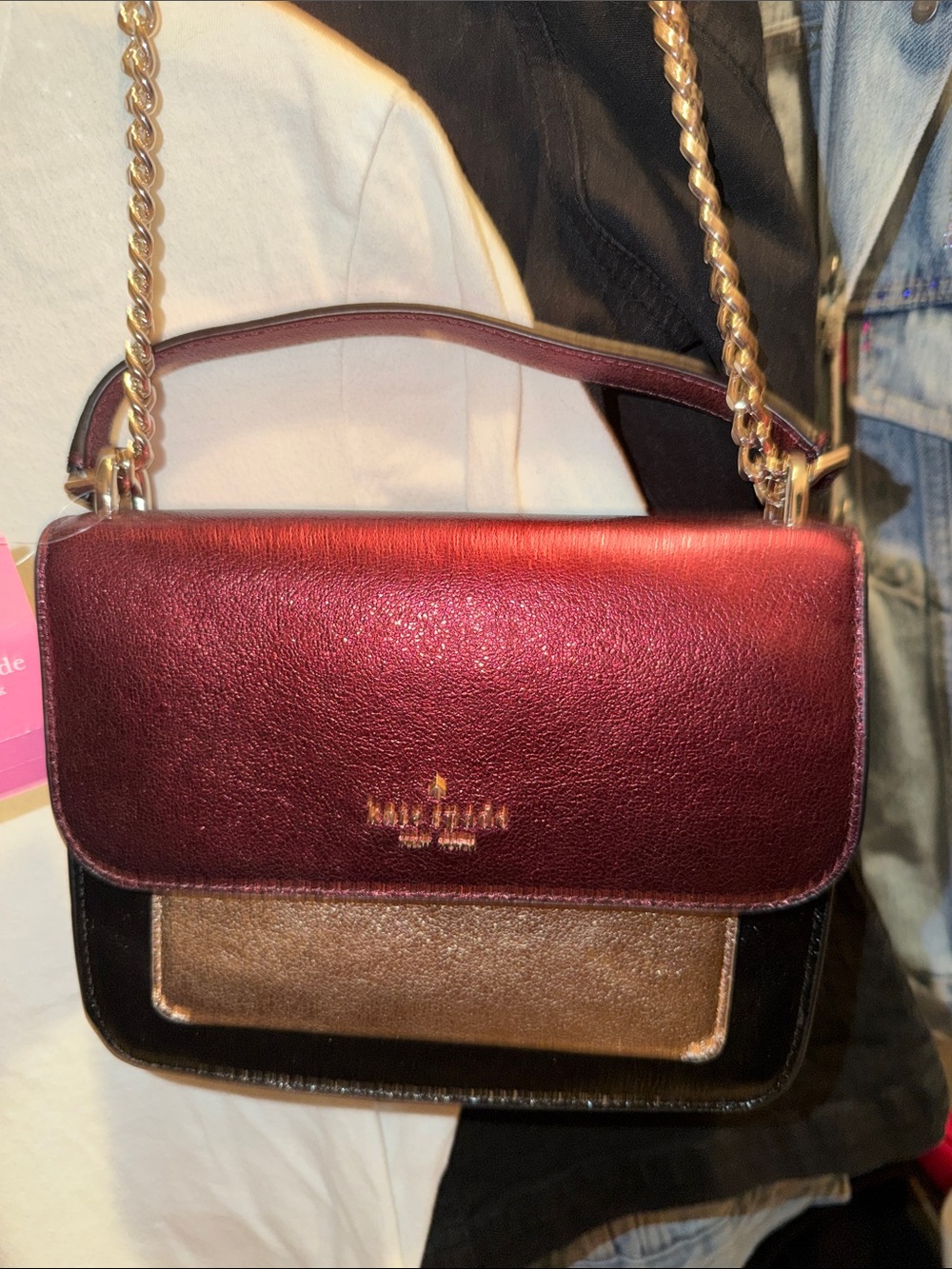 kate spade Burgundy, Bronze and Black Leather Crossbody Shoulder Bag